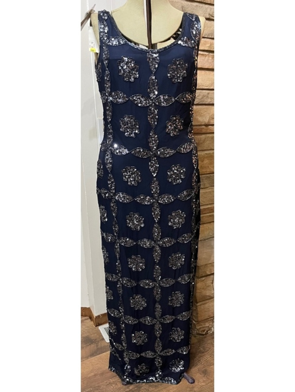 Vintage Scala Beaded Navy Blue Evening Gown Dress Size XL